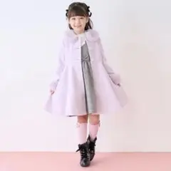 メゾピアノ　ファー付き Aラインコート ピンク