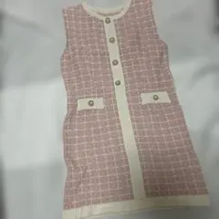【美品】ツイード風 ノースリーブ ミニワンピース ピンク、キャバドレスにものサムネイル