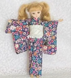 リカちゃん服　お着物セット　（青緑）