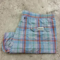 ラルフローレン　刺繍　ポニー　ショーツ　L　チェック　ライトブルー　古着