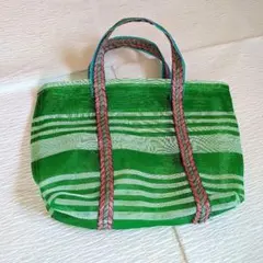 台湾漁師網バッグ　小　緑のストライプ