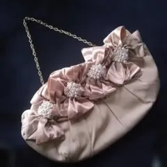 リボン装飾サテン　パーティーバッグ