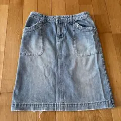 デニムスカート　ひざ丈　タイト　バックスリット　Ｍ　ブルー