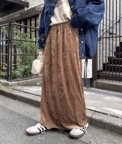 ベロア素材 ロングスカート ブラウンのサムネイル