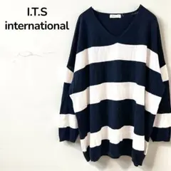【イッツインターナショナル】ボーダーニットプルオーバー　ウール混　体型カバー　F