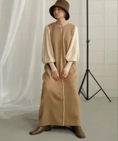 Bab ベージュ長袖ワンピース