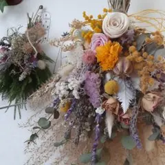 ドライフラワースワッグ二点セット長さ約３８㎝と長さ約２３㎝