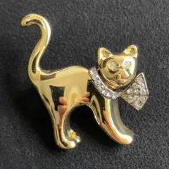 【13】金猫ブローチ　レトロ　ヴィンテージ