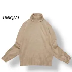 ユニクロ リブタートル コットンニット　セーター★【L】ベージュ シンプル