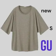 新品　GU ドルマンスリーブT 5分袖　ボーダー