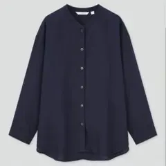 ユニクロ リネンブレンドバンドカラーシャツ 七分袖