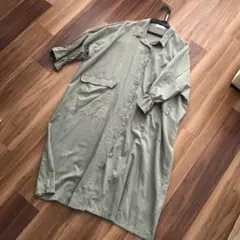 美品 rps ロングシャツワンピース ペールグリーン カーキ M スエード風