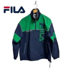 90s FILA ナイロンジャケット ネイビー/グリーン 薄手　秋コーデ