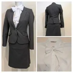 LES MUES レミュー スカートスーツ グレー ストライプ ボウタイブラウス