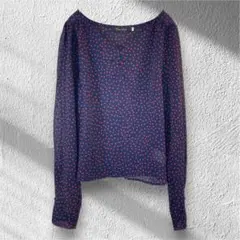COCODEALブラウス長袖 ドット 上品　シアー 2 ネイビー×レッド　660