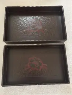 鎌倉彫 乱れ箱 牡丹 亀甲 2箱 木製 衣裳箱 入れ子 レトロ 着物ケース