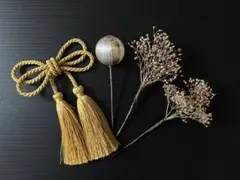 髪飾り　タッセル(金)　かすみ草　和玉(白×金) ちょい足しセット