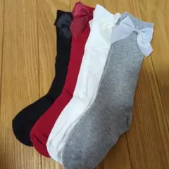 【新品未使用】キッズ靴下4足セット リボン付き2〜3歳用
