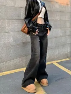 shein　ハイウエストデニムパンツ