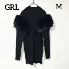 GRL ファースリーブブニットミニワンピ リブニット フェイクファー