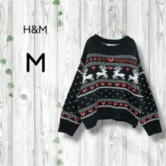 エイチ&エム　ハート柄セーター　ノルディック風　クリスマス　ウール　クルーネック