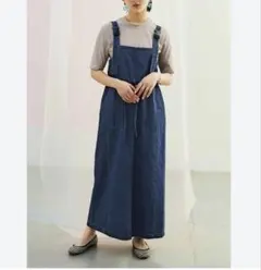 MEDE19F リネン混デニムのジャンパースカート　インディゴブルー　M