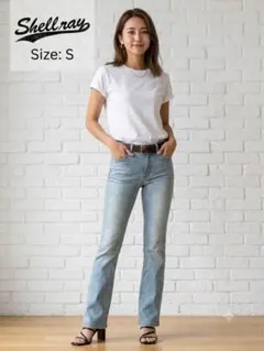 シェルレイ フレア デニムパンツ S ライトブルー ブーツカット ストレッチ