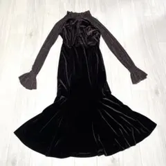 Dazy ベロア ロングワンピース Sサイズ フレア袖 シースルー切替