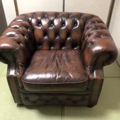 【値下げ】チェスターフィールド 本革ソファー レザーソファー １人掛けのサムネイル