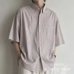 Marvine Pontiak ストライプ半袖BDシャツ 日本製のサムネイル