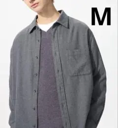 新品 ユニクロ フランネルシャツ グレー M