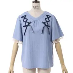 【axes femme Fサイズ】アクシーズファム半袖トップスレースリボン水色のサムネイル