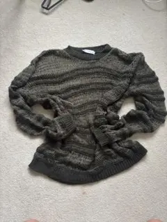 【ZARA】ザラ クラッシュ メッシュ ニット セーター カーキ グリーン S