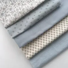 アイボリー〜ブルーグレー系 ハギレ カットクロスセット／無地＋柄／ハンドメイド用