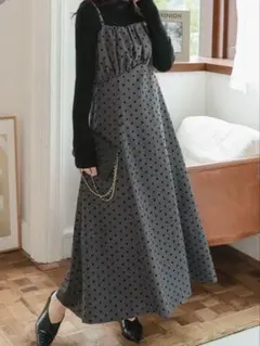 KOBE LETTUCE ドット柄キャミワンピース ロング丈 グレー