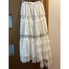 ロングスカート　レース　ホワイト　vintage
