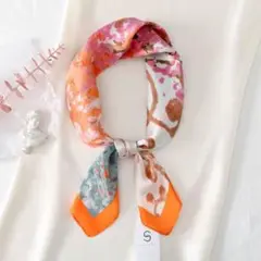 大判 スカーフ バックチャーム バッグスカーフ ヘアアクセ 白樺 オレンジ