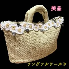 未使用♢ワンダフルワールド花刺繍付きハンドメイドハンドバッグのサムネイル