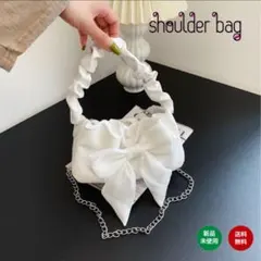 ショルダーバッグ ハンドバッグ リボン付き レディース チェーン ホワイト 白