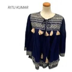 Ritu Kumar インド ネイビー 刺繍 コットン S～Mのサムネイル