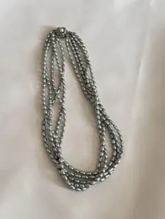 淡水パール 多層式ネックレス グレー　5連パールネックレス　ブラック　シルバー