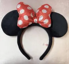 ディズニーカチューシャ ミニーちゃん 赤リボン スパンコール