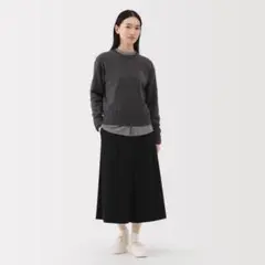 無印　良品　縦横ストレッチ起毛　クロップド　パンツ　キュロット　ガウチョ　黒　M