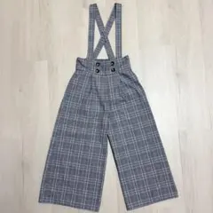 グレー系 チェック柄 サロペット サスペンダー付きワイドパンツ Lサイズ