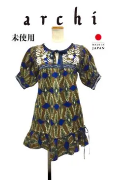 archiアーキ刺繍ミックスロングブラウスワンピースフォークロアチュニック半袖のサムネイル