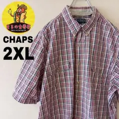 USA古着 CHAPS　半袖ボタンシャツ2XL　ネイビーレッド　チェック