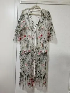 【美品】花柄刺繍レース ロングカーディガン