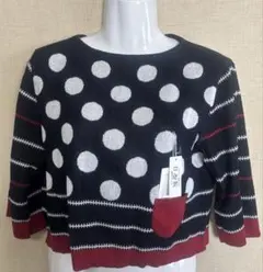 poket ドット柄七分袖ニット