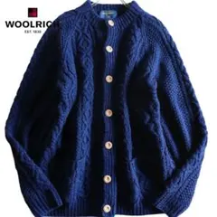 【wool rich】厚手ケーブルニットカーディガン　紺　L★