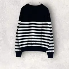 長袖ニット　薄手セーター　ボーダー柄　M ブラック　ホワイト